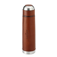 Laksen Thermal Drinking Bottle In Leather Natural Mahogany